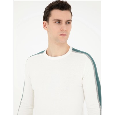 Ekru Slim Fit Bisiklet Yaka Triko Kazak