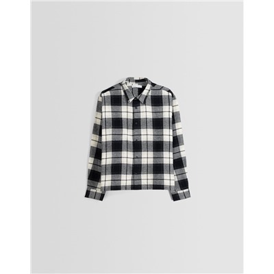 Cropped long sleeve check shirt