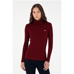 Kadın Bordo Balıkçı Yaka Sweatshirt