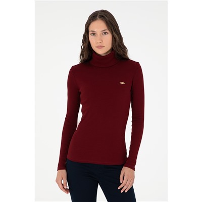 Kadın Bordo Balıkçı Yaka Sweatshirt