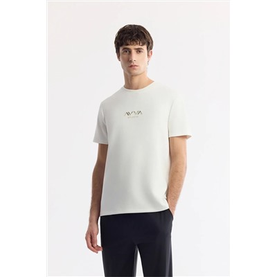 Avva, Erkek Ekru Bisiklet Yaka Hologram Baskılı İnterlok T-Shirt A51Y1006