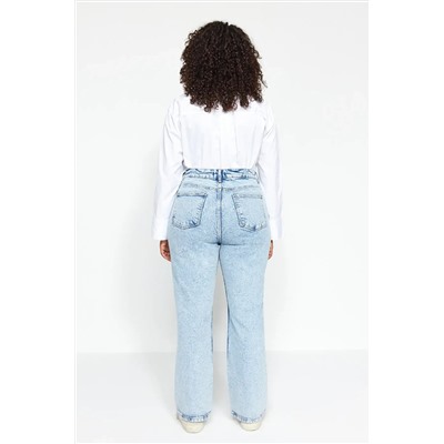 Açık Mavi Yüksek Bel Comfort Straight Fit Büyük Beden Jeans TBBAW24CJ00045