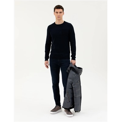 Koyu Lacivert Slim Fit Bisiklet Yaka Triko Kazak