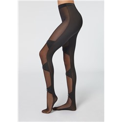 Gekräuselte Strumpfhose mit Schnallenmotiv aus Strass.