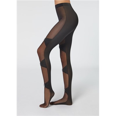 Gekräuselte Strumpfhose mit Schnallenmotiv aus Strass.