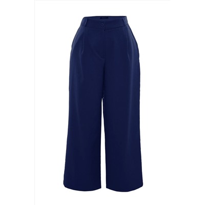 Lacivert Wide Leg/Geniş Paça Dokuma Büyük Beden Kumaş Pantolon TBBAW23AR00007