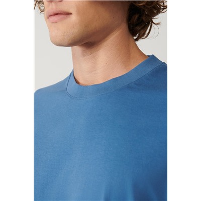 İndigo %100 Pamuk Bisiklet Yaka Baskılı T-Shirt
