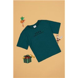 Erkek Çocuk Koyu Yeşil Comfort Basic Bisiklet Yaka Tişört