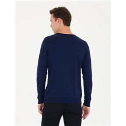 Açık Lacivert Slim Fit Bisiklet Yaka Basic Triko Kazak