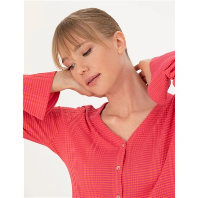 Fuşya Crop Top Örme Hırka