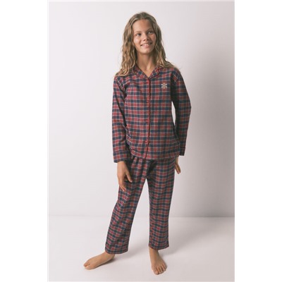 Pijama infantil camisero cuadros 100% algodón