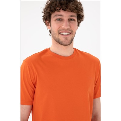 Erkek Regular Fit Bisiklet Yaka Nar Çiçeği Basic Tişört