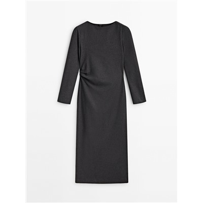 Vestido midi manga larga detalle frunces