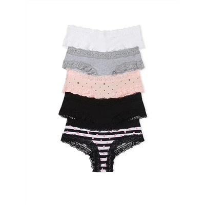 VICTORIA'S SECRET 5-Pack Lace Waist Cotton Cheeky Panties