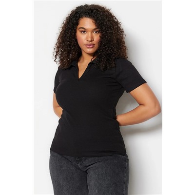 Trendyol Curve Siyah Fitlli Örme Gölek Yaka Bluz TBBSS22BZ0750