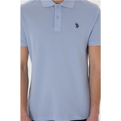 Erkek Slim Fit Polo Yaka Açık Mavi Basic Tişört