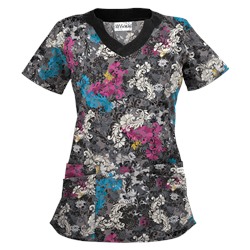 UA Romantic Scroll Black Print Scrub Top