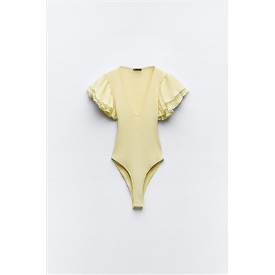 RIBBED BODYSUIT WITH RUFFLES