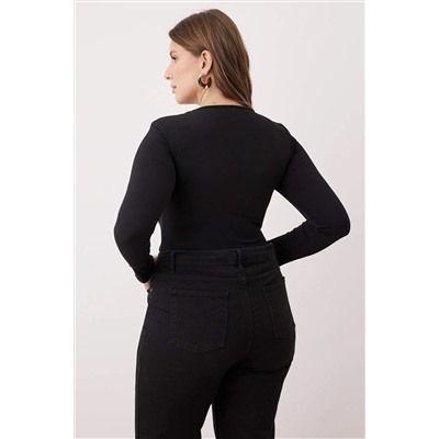 Siyah Alttan Çıtçıtlı Örme Büyük Beden Body TBBAW26CS00004