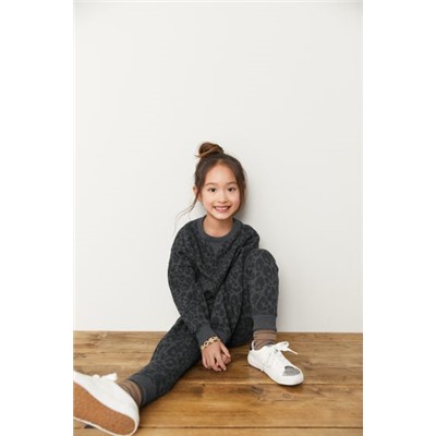 Anthrazit/Schwarz mit Animalprint - Set mit Sweatshirt und Jogginghose (3-16yrs)