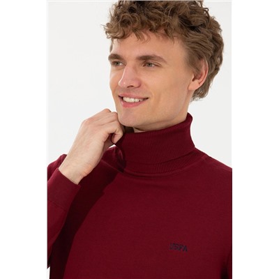 Erkek Bordo Balıkçı Yaka Basic Triko Kazak