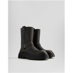 Men’s distressed-effect biker ankle boots