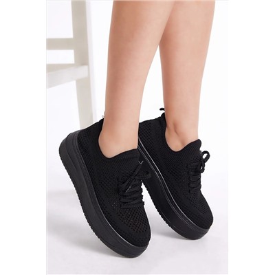 Tonny Black Kadın Siyah Yüksek Taban Bağcıklı Sneaker TBHMTSRS065