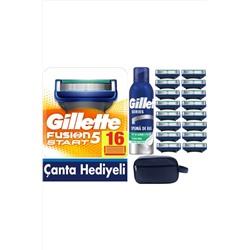 Gillette, Fusion Start 16 Yedek Tıraş bıçağı +200 ML Köpük +Çanta