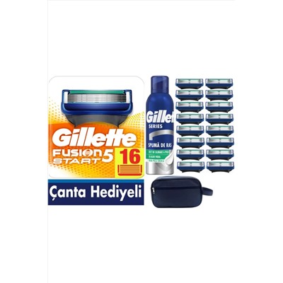 Gillette, Fusion Start 16 Yedek Tıraş bıçağı +200 ML Köpük +Çanta