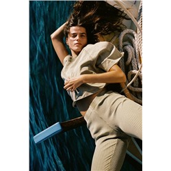 WASHED EFFECT RIBBED BELL BOTTOM TROUSERS
