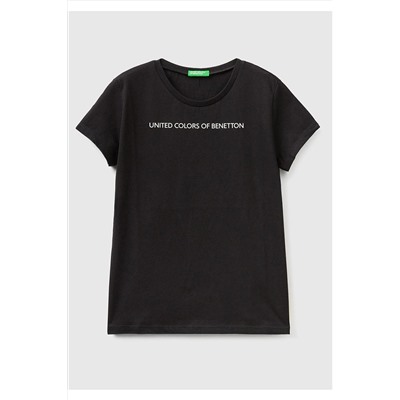 United Colors of BenettonKız Çocuk Siyah Slogan Baskılı T-Shirt Siyah