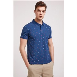 Lee Cooper Erkek Anchors Baskılı Pike Polo Yaka T-Shirt İndigo 202 LCM 242043