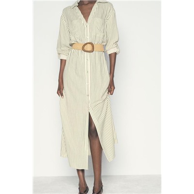 BELTED STRIPED SHIRT DRESS