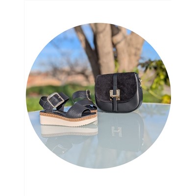 КОМБО испанские босоножки S44AC+итальянская сумка AB.ZAPATOS PELLE · 2704 Negro АКЦИЯ