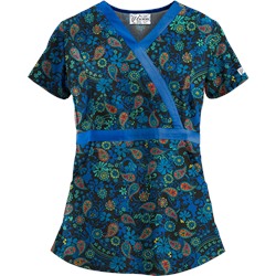 UA Perfect Paisley Black Mock Wrap Scrub Top
