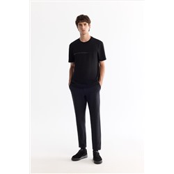 Siyah Bisiklet Yaka Elastan İnterlok T-Shirt
