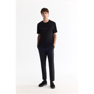 Siyah Bisiklet Yaka Elastan İnterlok T-Shirt