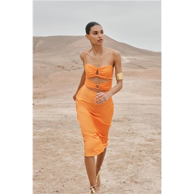 CUT-OUT SATIN MIDI DRESS