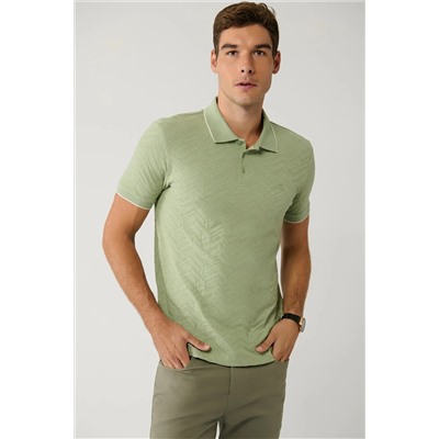 Avva, Erkek Haki %100 Pamuk 3 Düğmeli Jakarlı Polo Yaka T-shirt A41y1147