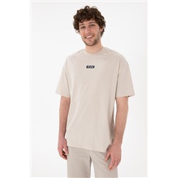 Erkek Oversize Fit Bisiklet Yaka Taş Tişört