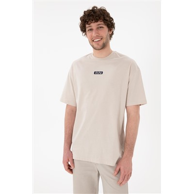 Erkek Oversize Fit Bisiklet Yaka Taş Tişört