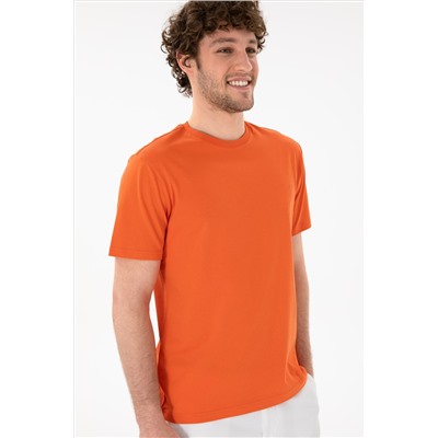 Erkek Regular Fit Bisiklet Yaka Nar Çiçeği Basic Tişört