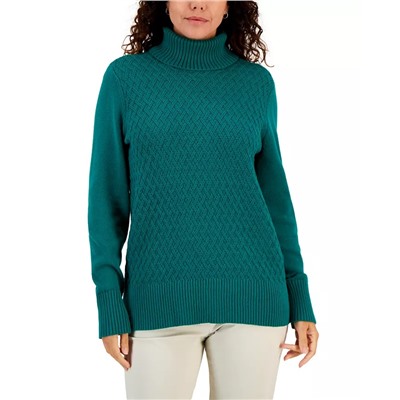 KAREN SCOTT Women's Cable-Knit Turtleneck Cotton Sweater, Created for Macy's