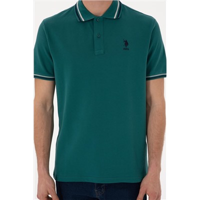 Erkek Regular Fit Polo Yaka Koyu Yeşil Basic Tişört