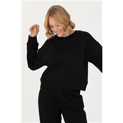Kadın Siyah Bisiklet Yaka Sweatshirt