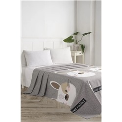 Ev & Ev Home Doğal Pike Baskılı Çift Kişilik Tavşancık A.Kahve-Gri-Pembe Ep-022006