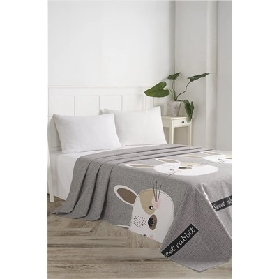 Ev & Ev Home Doğal Pike Baskılı Çift Kişilik Tavşancık A.Kahve-Gri-Pembe Ep-022006