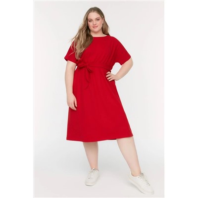 Kırmızı Kuşaklı Bisiklet Yaka Örme Elbise TBBSS22AH0242