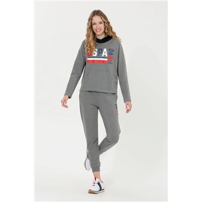 Kadın Gri  Melanj Kapüşonlu Sweatshirt