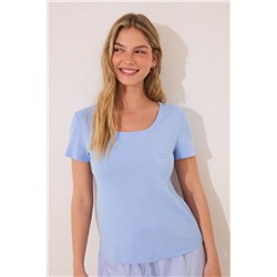 Pijama corto algodón azul rayas